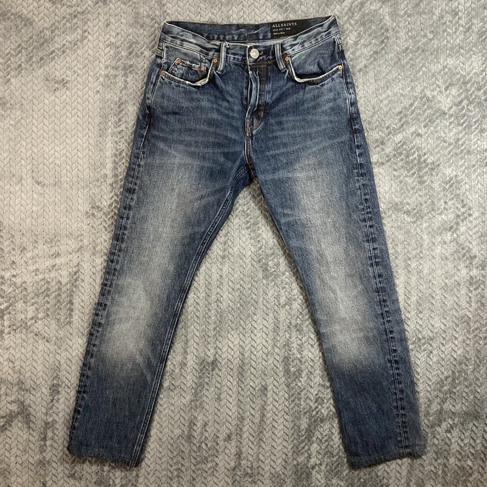 AllSaints Jeans Mens 30 Iggy Fit Blue Medium Wash Button Fly EUC